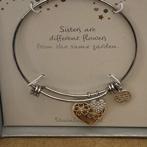 Stainless Steel Sisters Heart Charm Bracelet